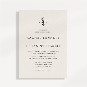 modernI vory Botanical Monogram Wedding Invitation