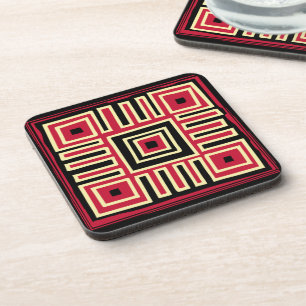 modernist abstract geometric red and black coaster