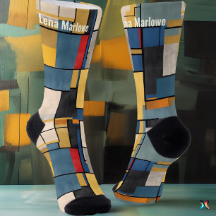 Modernist Colour Block in Blue and Yellow custom Socks