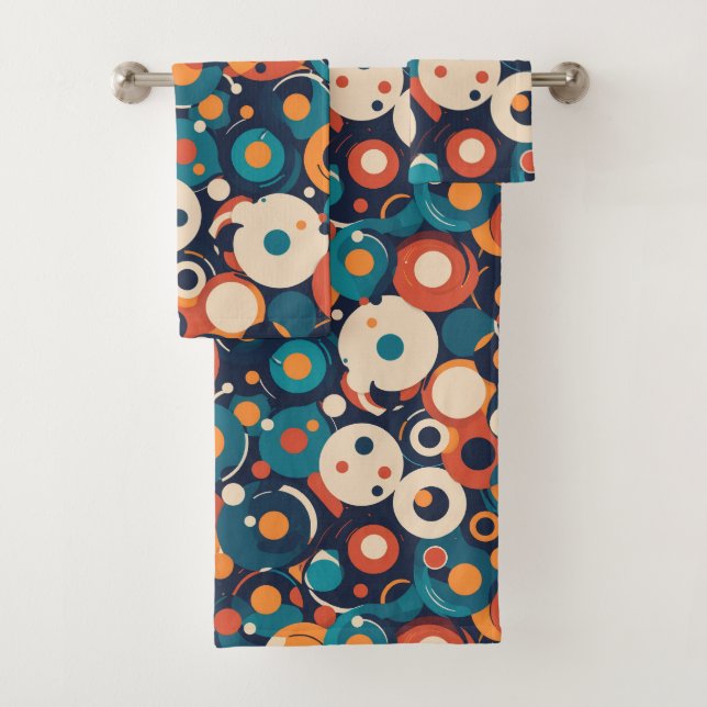 Modernist Facets | Orbit Orange Teal Bath Towel Set (Insitu)