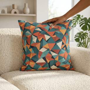 Modernist Facets   Prism Orange Teal Cushion