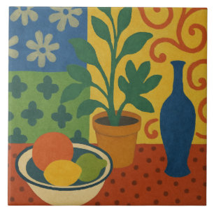 Modernist Still Life with Fruit Painting Ceramic Tile