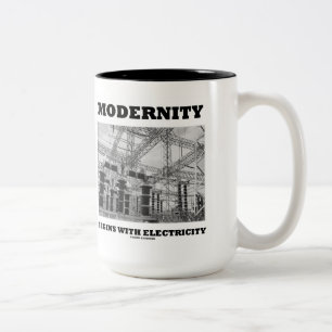 Modernity Begins With Electricity Electrical Wires Two-Tone Coffee Mug