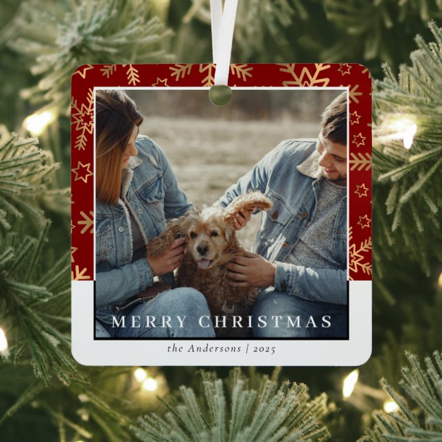 Modernl Stylish Red Gold Christmas Couple Photo Metal Tree Decoration (Insitu)