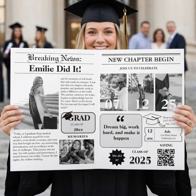 ModernMinimalist College Graduation Newspaper  Invitation (Creator Uploaded)