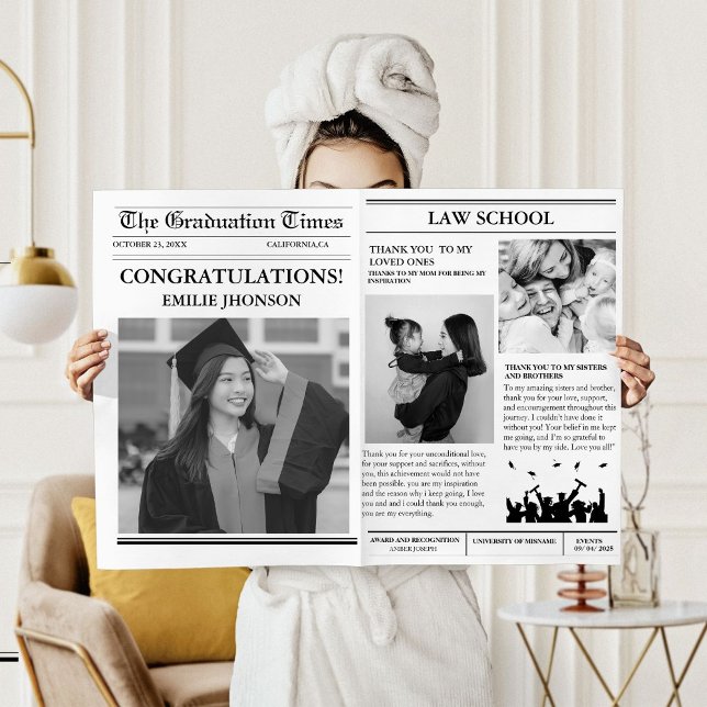 ModernMinimalist College Graduation Newspaper  Invitation (Creator Uploaded)