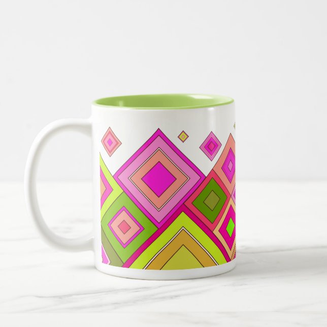 ModernRetro Diamonds Pink Two-Tone Coffee Mug (Left)