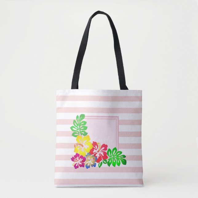 ModernStriped, Hawaii Hibiscus -Personalised Tote Bag (Front)
