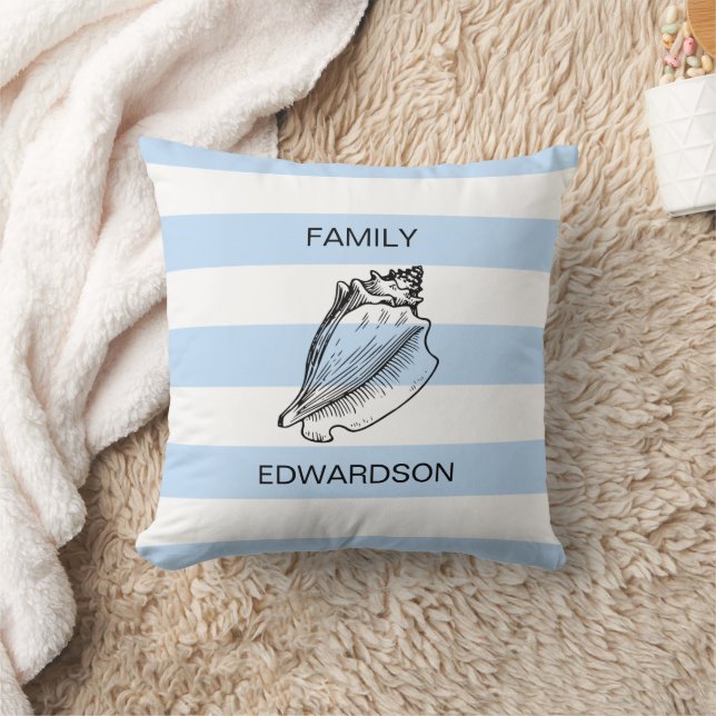 Modernt Blue Stripes sea shell beach personal Cushion (Blanket)