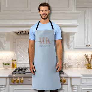 Modert Mocha Mousse Monogram Dusty Blue Apron