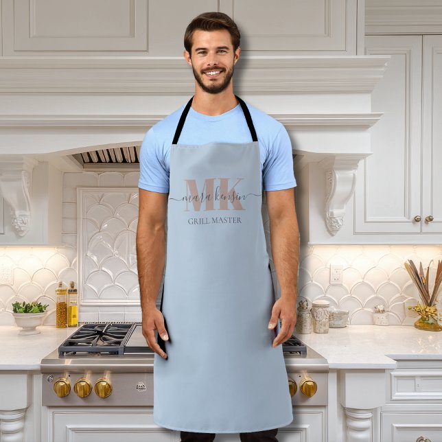 Modert Mocha Mousse Monogram Dusty Blue Apron (Creator Uploaded)