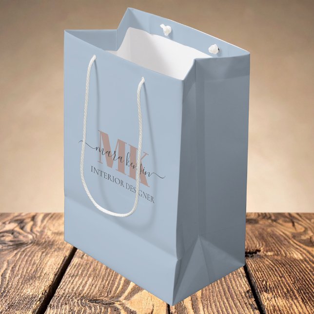 Modert Mocha Mousse Monogram Dusty Blue Medium Gift Bag (Creator Uploaded)