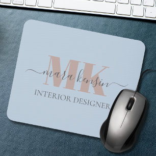 Modert Mocha Mousse Monogram Dusty Blue Mouse Pad