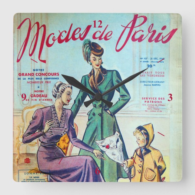 Modes De Paris. 2. Square Wall Clock (Front)