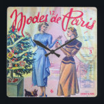 Modes De Paris. Square Wall Clock<br><div class="desc">A digitally restored cover from the Modes De Paris magazine,  24th December 1948.
A fashionable clock for a stylish girl?</div>