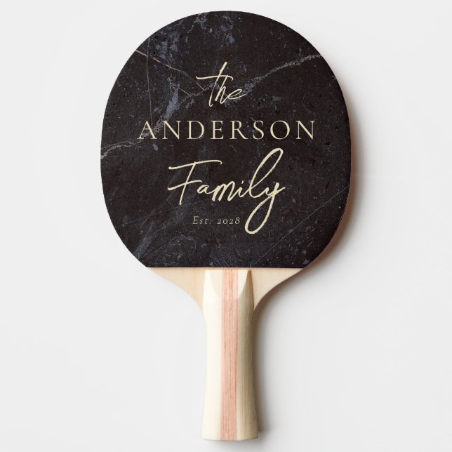 Modest Dark Stone Hand Written Family Name Ping Pong Paddle (Front)