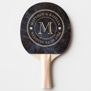 Modest Dark Stone Wedding Monogram Heart Ping Pong Paddle