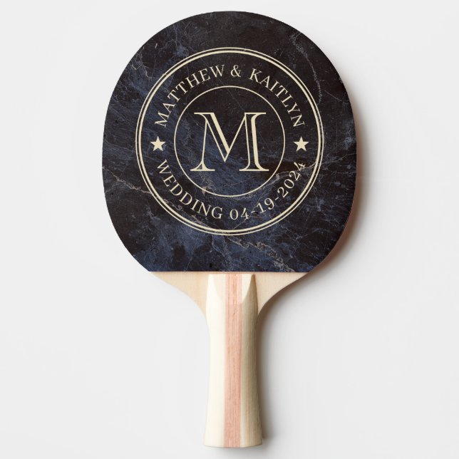 Modest Dark Stone Wedding Monogram Star Ping Pong Paddle (Front)