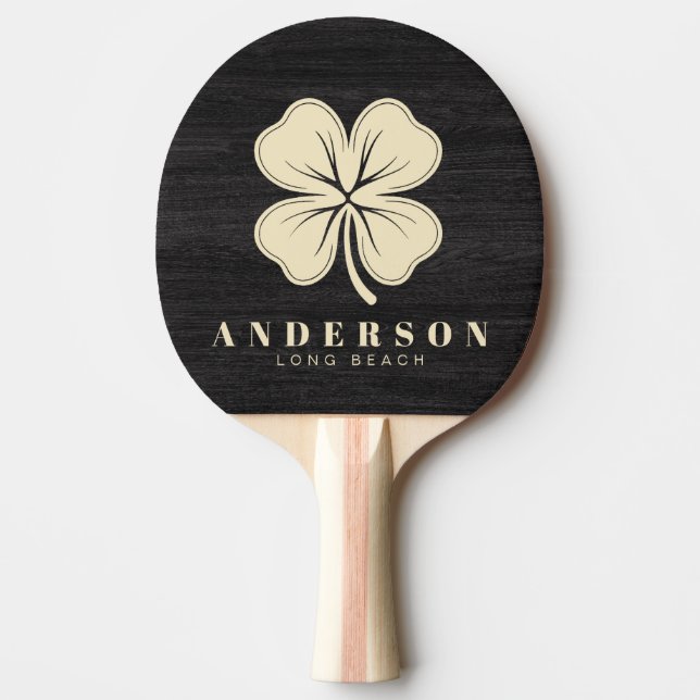 Modest Dark Wood Four Leaf Clover with Name Ping Pong Paddle (Front)