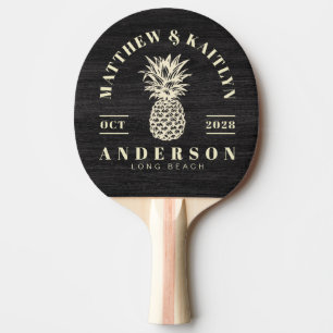 Modest Dark Wood Tropical Pineapple Wedding Crest Ping Pong Paddle