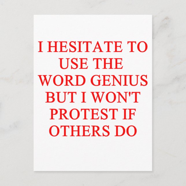 modest genius joke postcard (Front)