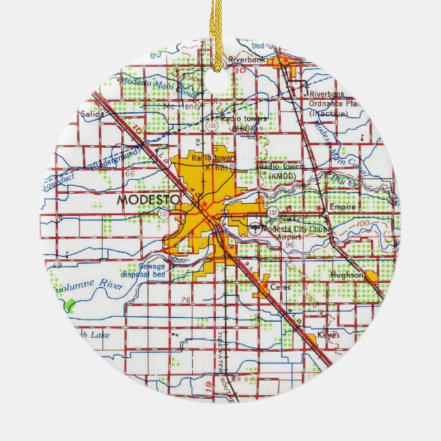 Modesto CA 1966 Map Ceramic Ornament (Back)