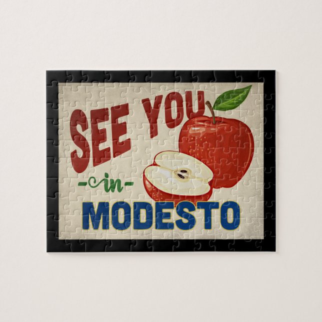 Modesto California Apple - Vintage Travel Jigsaw Puzzle (Horizontal)