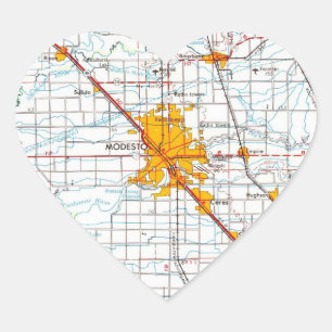 Modesto California Vintage Map Heart Sticker