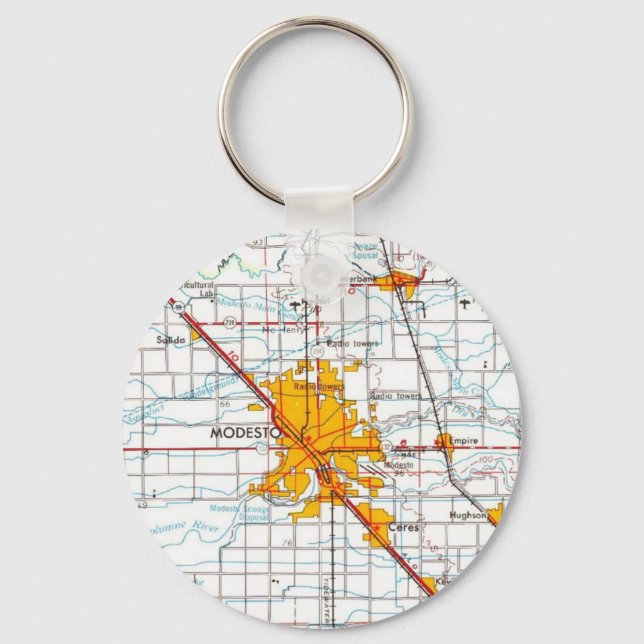 Modesto California Vintage Map Key Ring (Front)