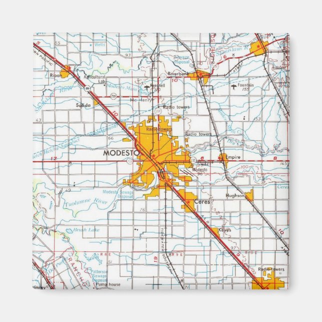 Modesto California Vintage Map Magnet (Front)