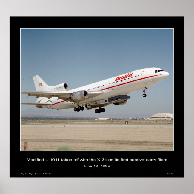 Modified L-1011 takes off with the X-34 Poster (Front)