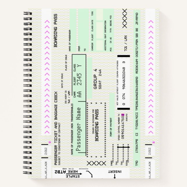 Modify this Aviation Airline Boarding Pass Notebook (Front)