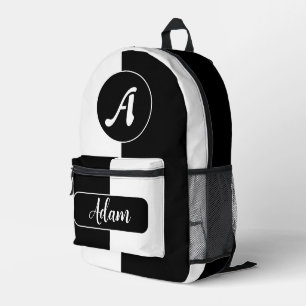 Modish Black & White Colour - Monogram Initial Nam Printed Backpack