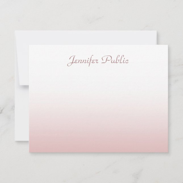 Modish Calligraphed Script Rose Gold Background Card (Front)