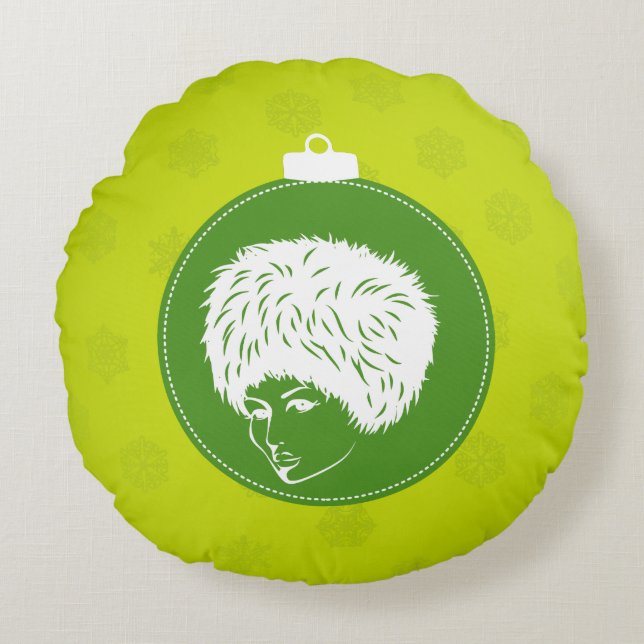 Modish Lime Christmas Round Cushion (Front)