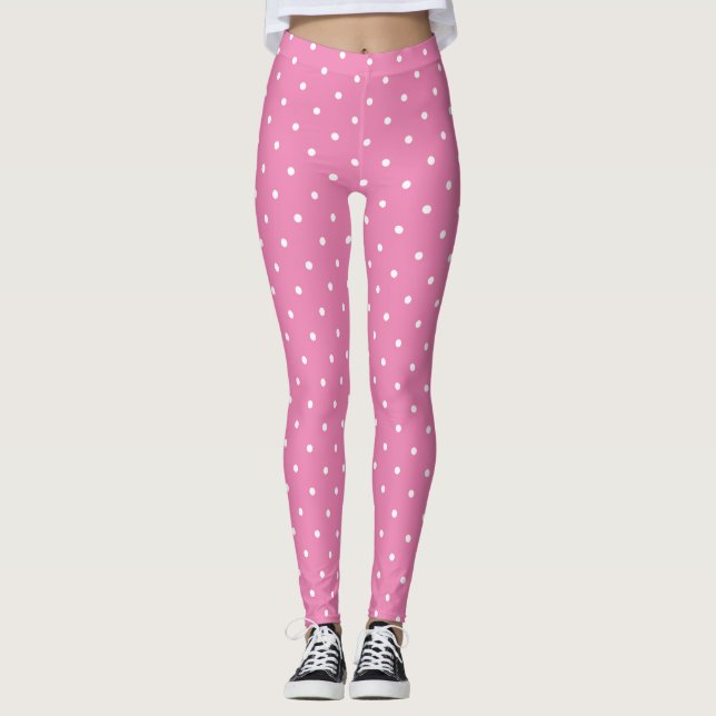 Modish Pink Template Modern White Circles Elegant Leggings (Front)