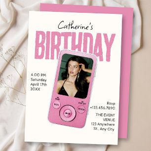 Modist pink white birthday  invitation