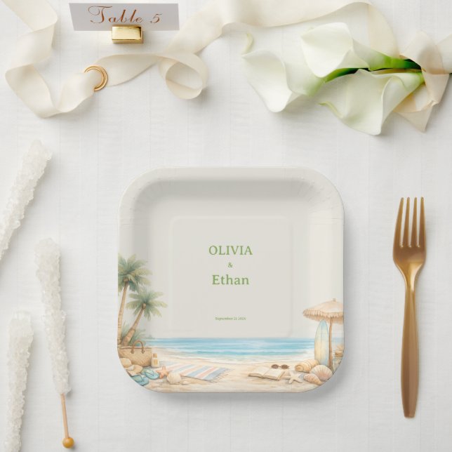 Modren Aesthetic Beech soft Stylis customise Paper Plate (Wedding)