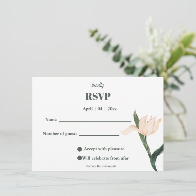Modren blush pink floral Circle RSVP Card (Standing Front)