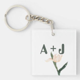 Modren blush pink floral key ring