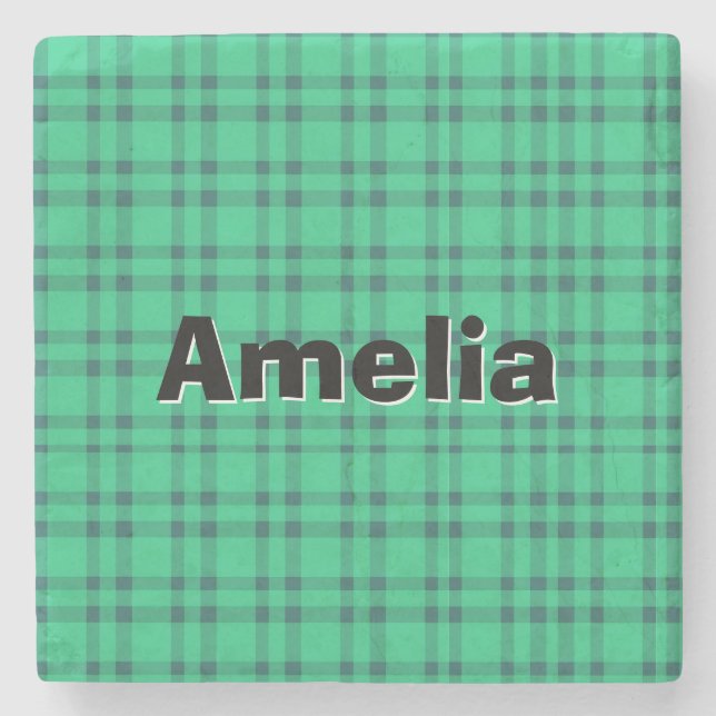 Modren elegant  Green check  Stone Coaster (Front)