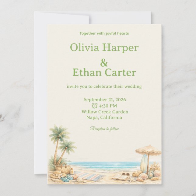 Modren Viral Aesthetic Beech soft Stylis customise Invitation (Front)
