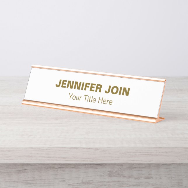 Modren white Golden blush  Desk Name Plate (Front)