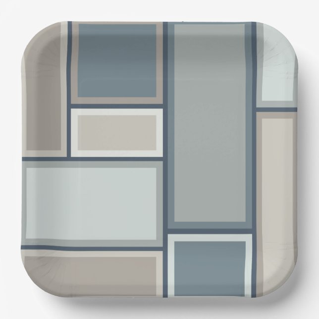 Modular Mid Century Modern Geometric Pattern Paper Plate (Front)