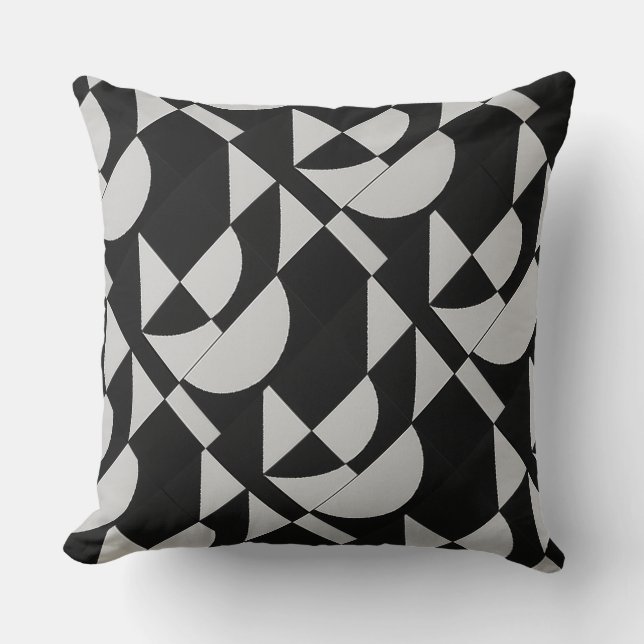 Modular Noir Echo Geometric Black White Cotton  Cushion (Front)