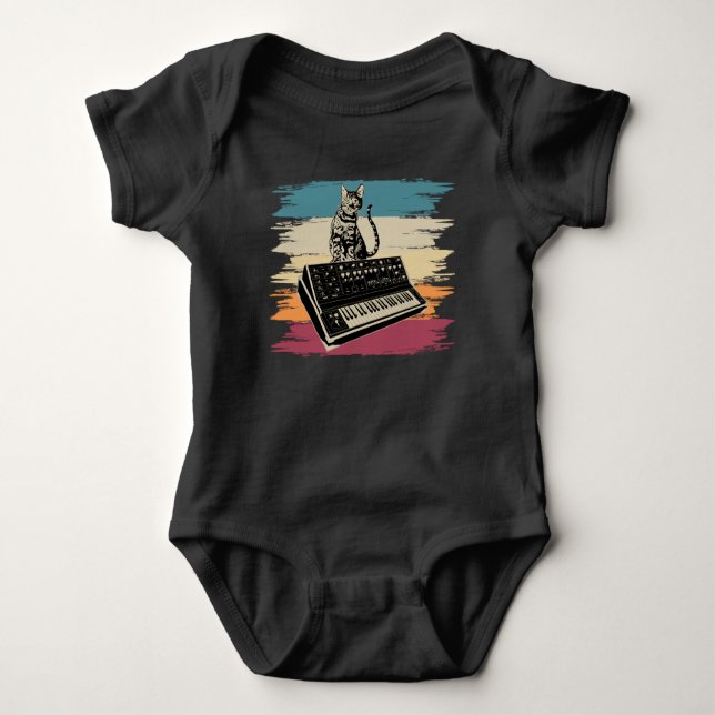 Modular Synthesizer Electronic Music Analogue Cat Baby Bodysuit (Front)