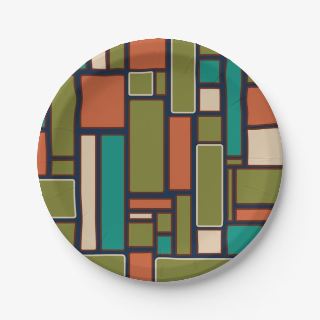 Modulus Midcentury Modern Retro Geometric Pattern  Paper Plate (Front)