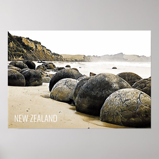 Moeraki Boulders New Zealand travel Poster (Front)
