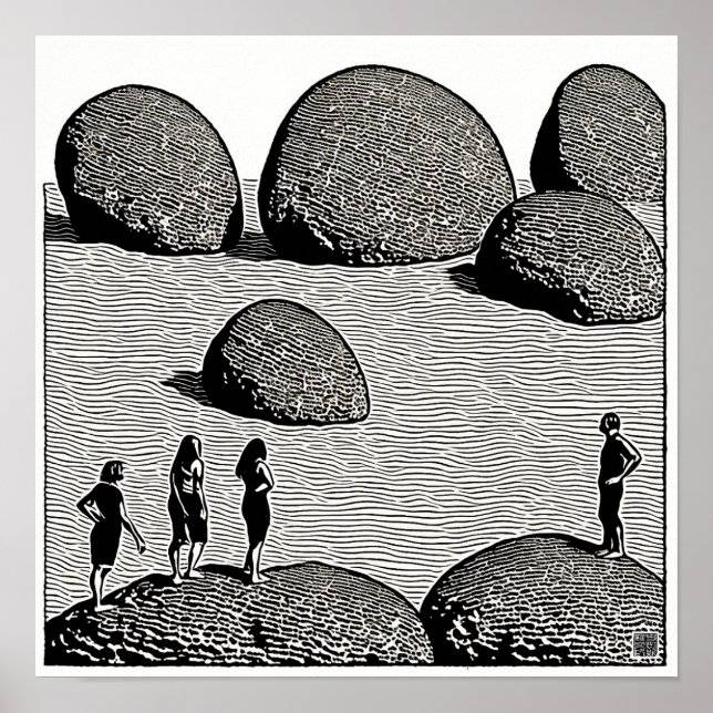 Moeraki Boulders Woodblock Print (Front)