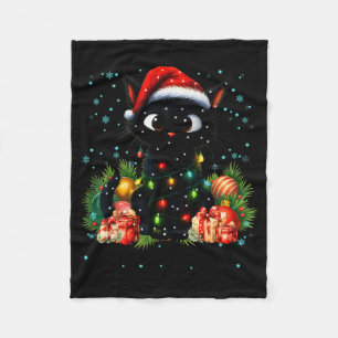 Moewy Christmas Black Cute Cat Santa Hat Xmas Wome Fleece Blanket